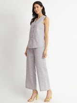 Cotton Woven Design Co-ord Set - Grey