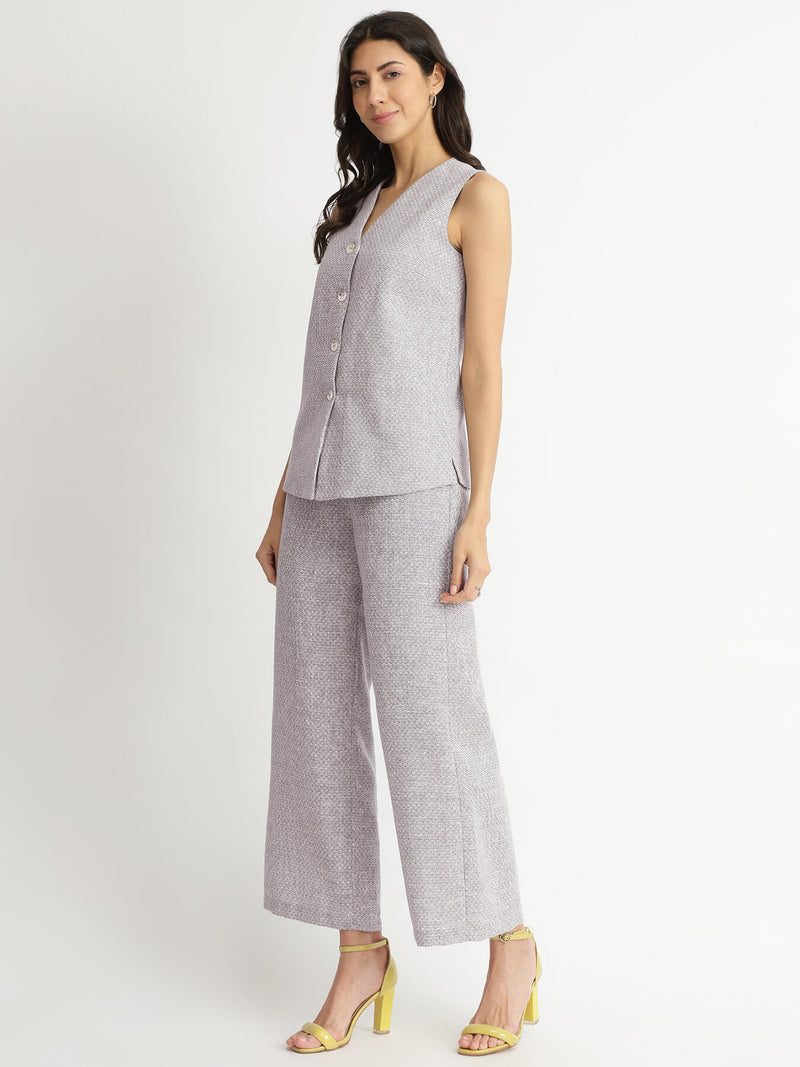 Cotton Woven Design Co-ord Set - Grey