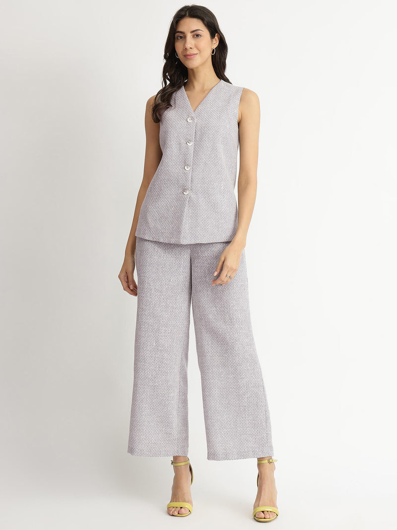 Cotton Woven Design Co-ord Set - Grey