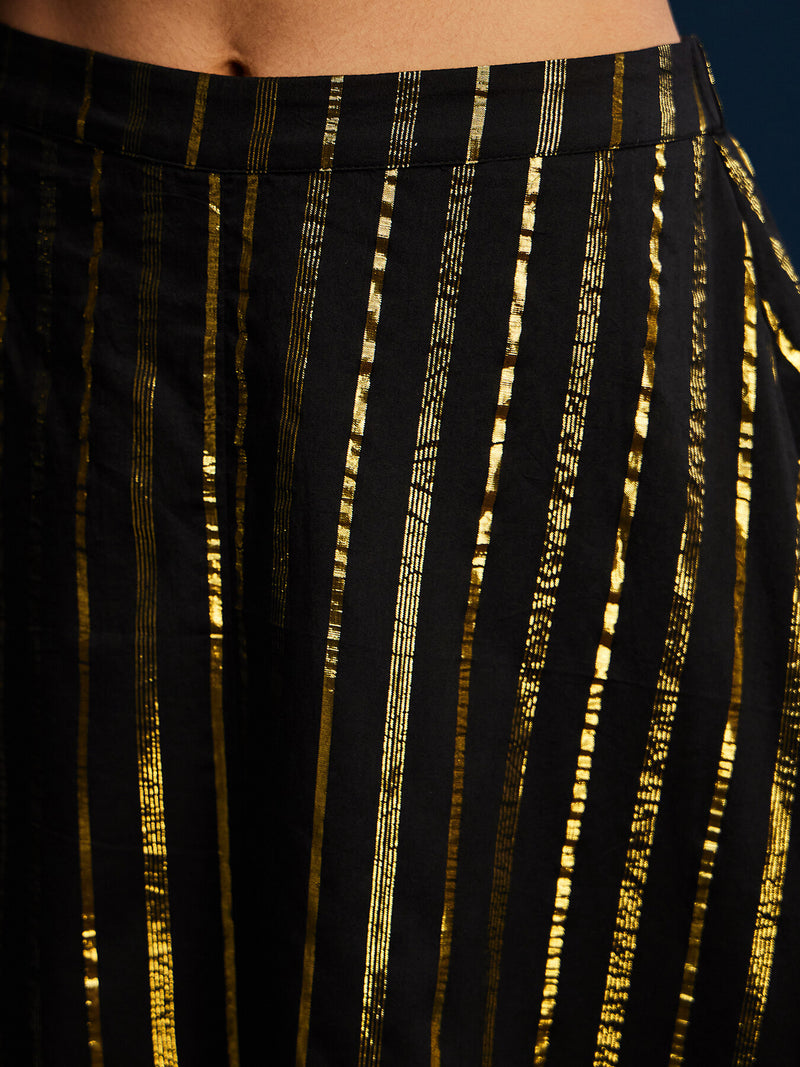 Gold Striped Lurex Skirt Set - Black