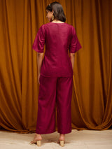 Silk Blend Front Tie-up Coord Set - Pink