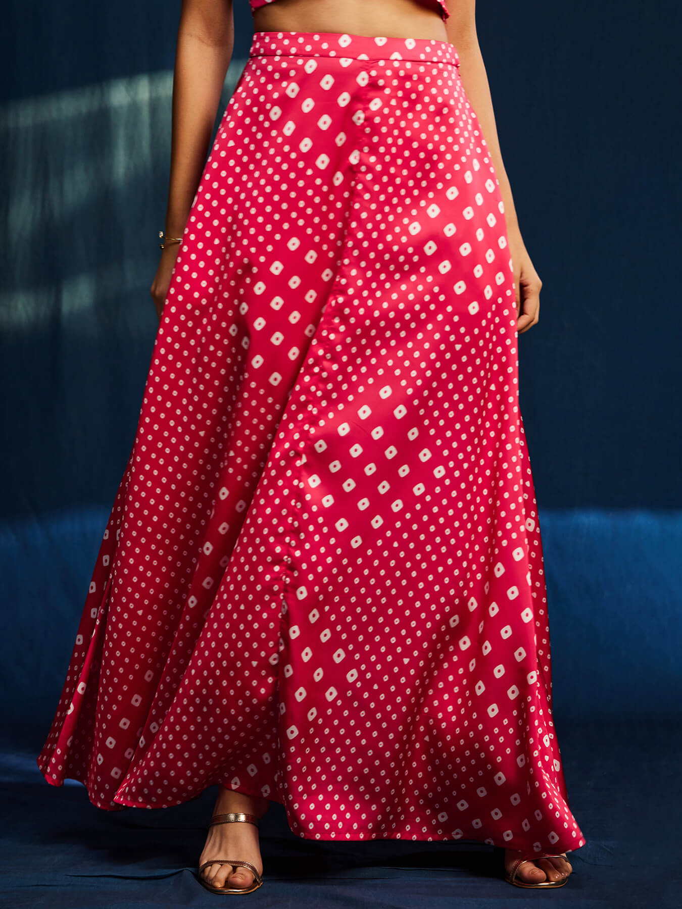 Satin Bandhani Skirt Set - Pink