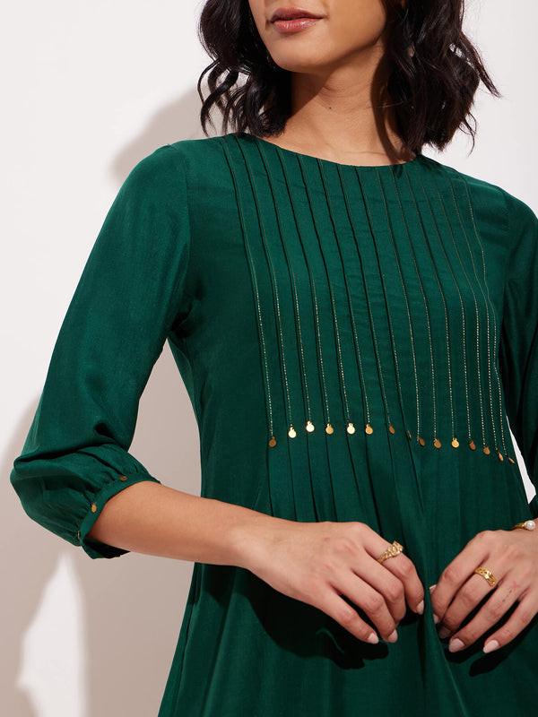 Pintuck Gold Detail Co-ord Set - Green