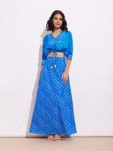 Viscose Blouse And Chanderi Leheriya Skirt Set - Blue