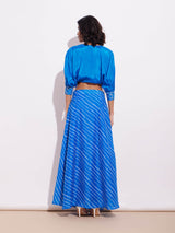 Viscose Blouse And Chanderi Leheriya Skirt Set - Blue