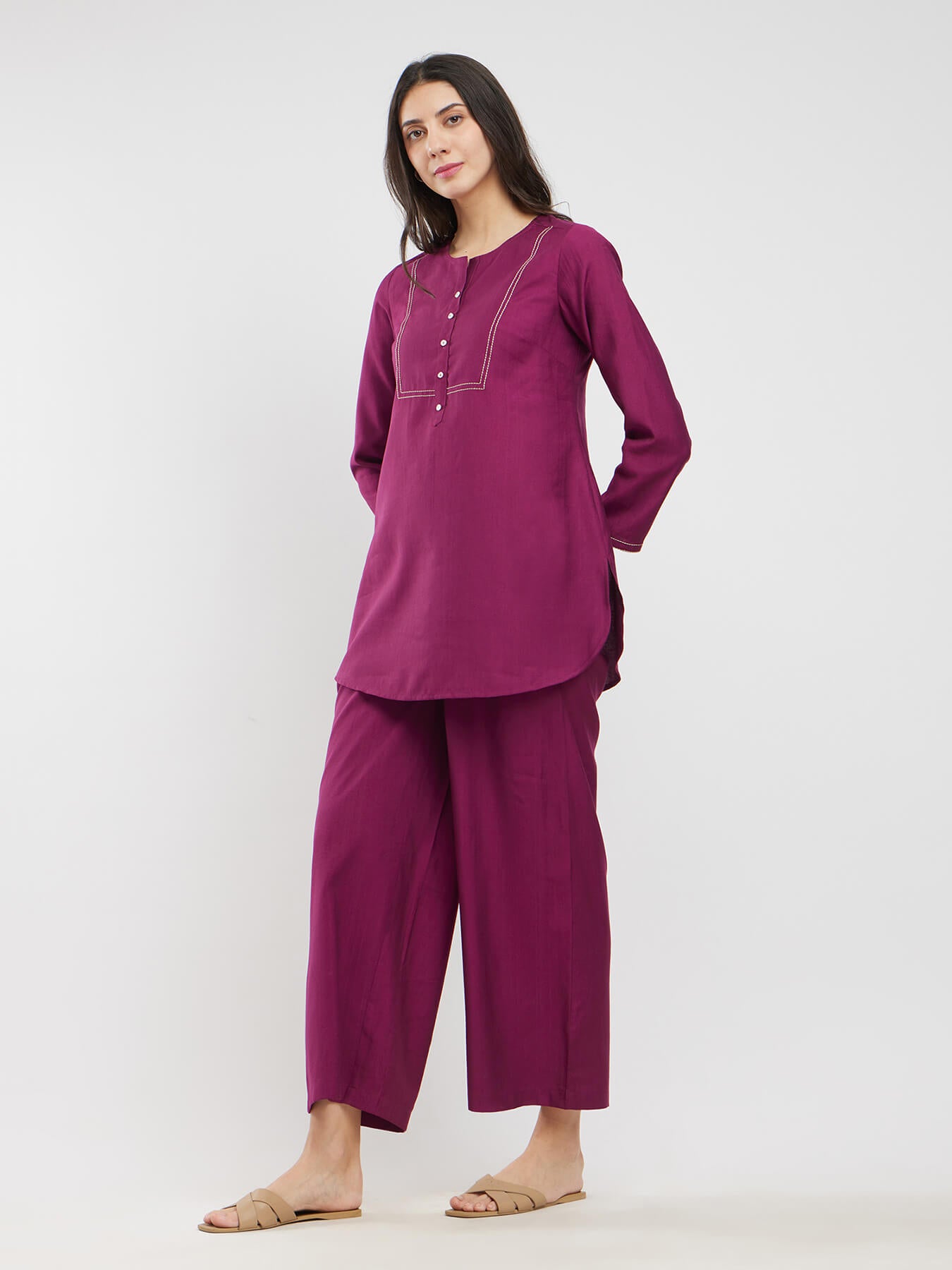 Silk Blend Solid Co-ord Set - Pink