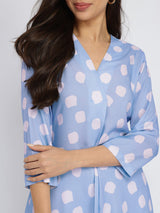 Rayon Polka Pleated Co-ord Set - Blue