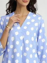 Rayon Polka Pleated Co-ord Set - Blue