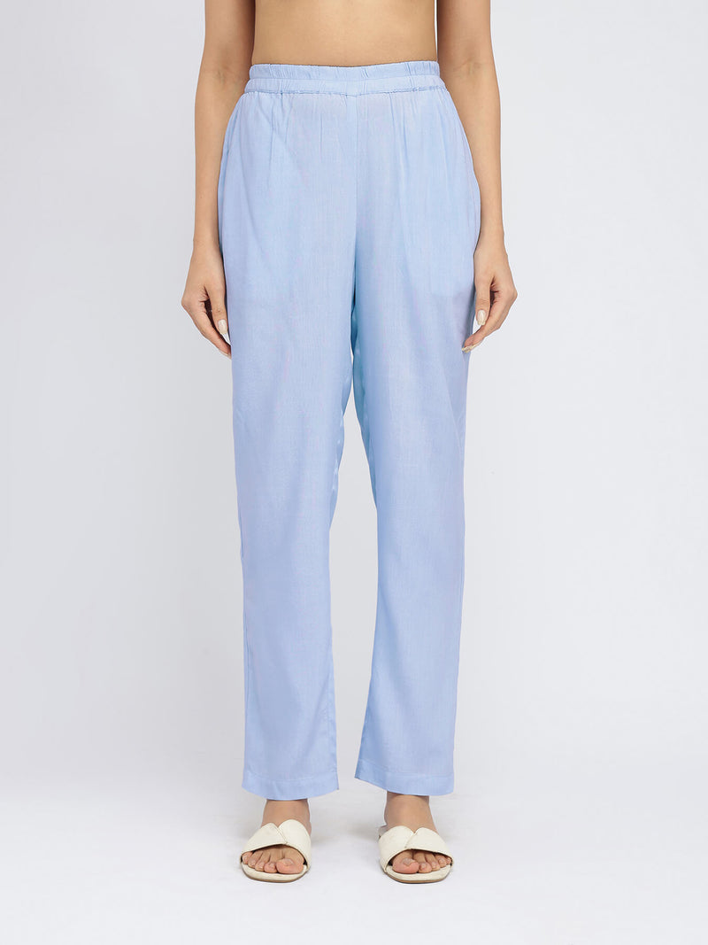 Rayon Polka Pleated Co-ord Set - Blue