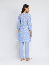 Rayon Polka Pleated Co-ord Set - Blue