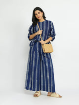 Cotton Dabu Striped Co-ord Set - Indigo