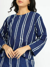 Cotton Dabu Striped Co-ord Set - Indigo