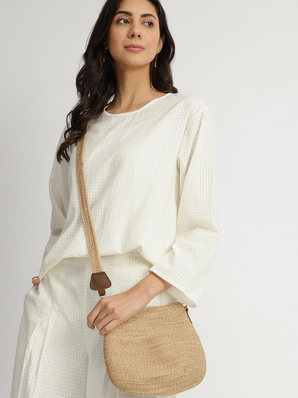 Self-Textured Cotton Solid Co-ord Set - White