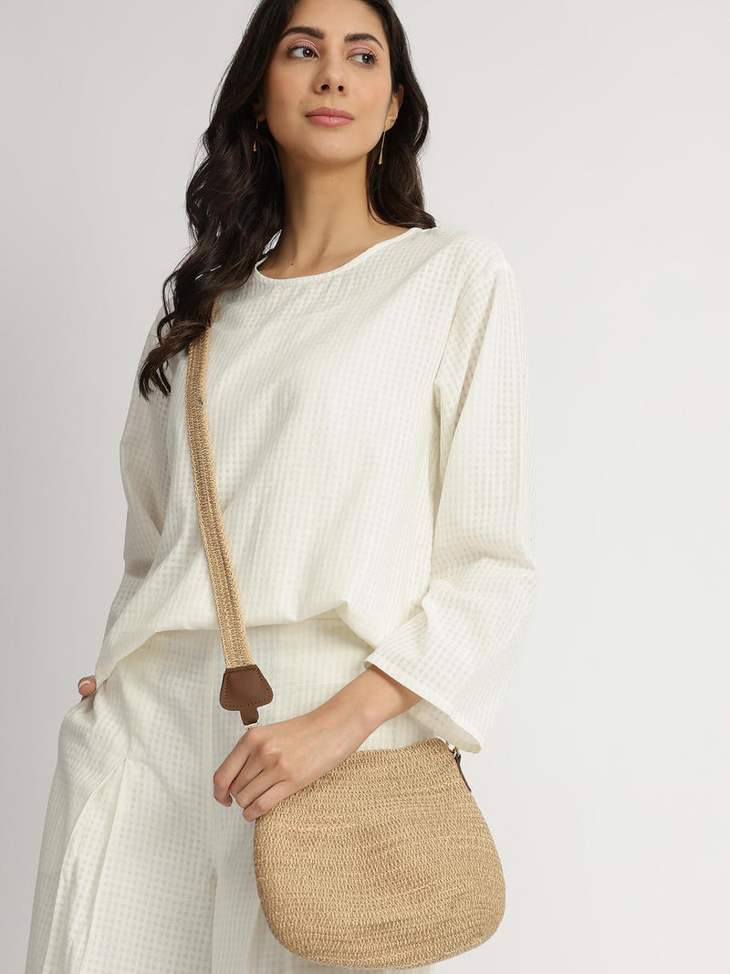 Self-Textured Cotton Solid Co-ord Set - White