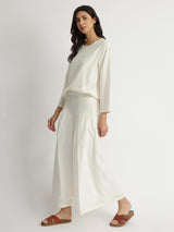 Self-Textured Cotton Solid Co-ord Set - White