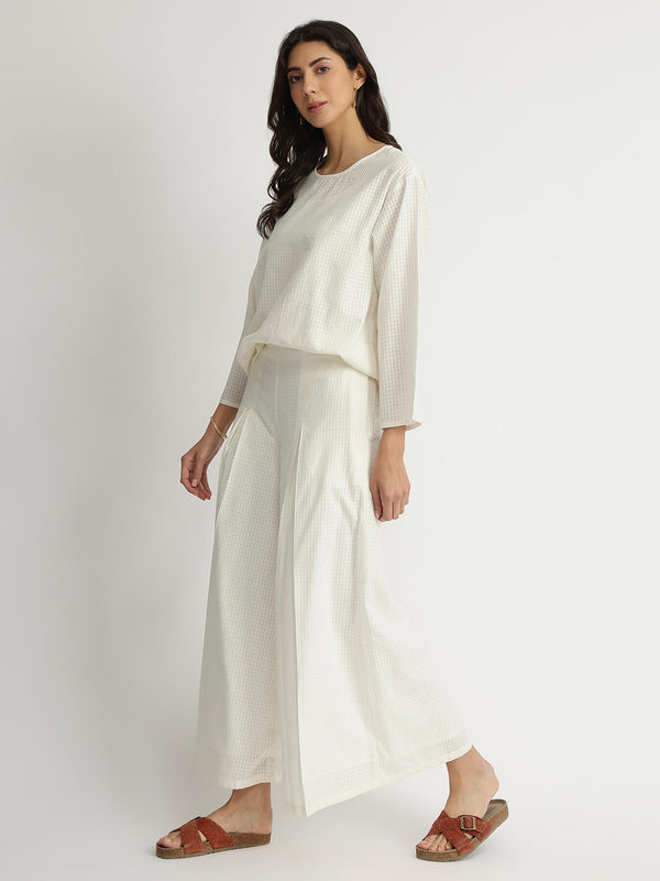 Self-Textured Cotton Solid Co-ord Set - White