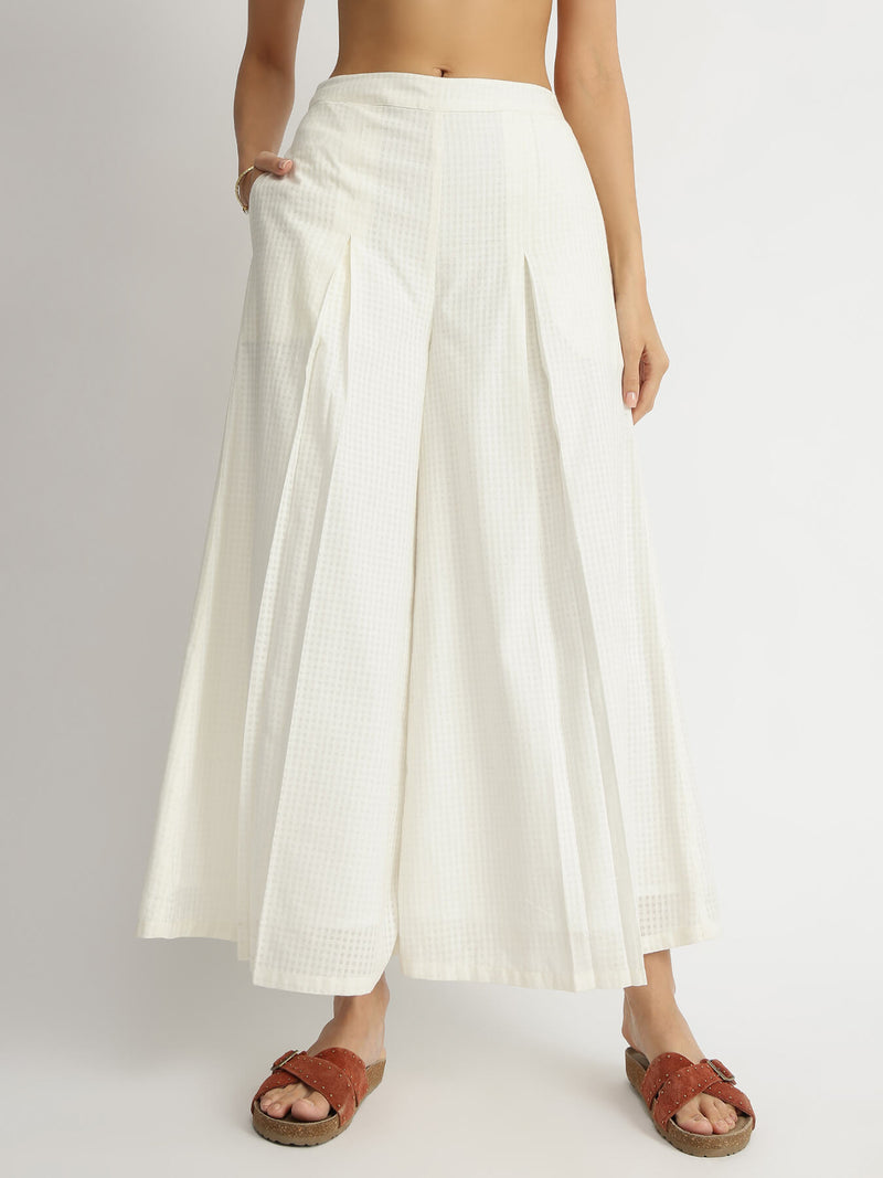 Self-Textured Cotton Solid Co-ord Set - White