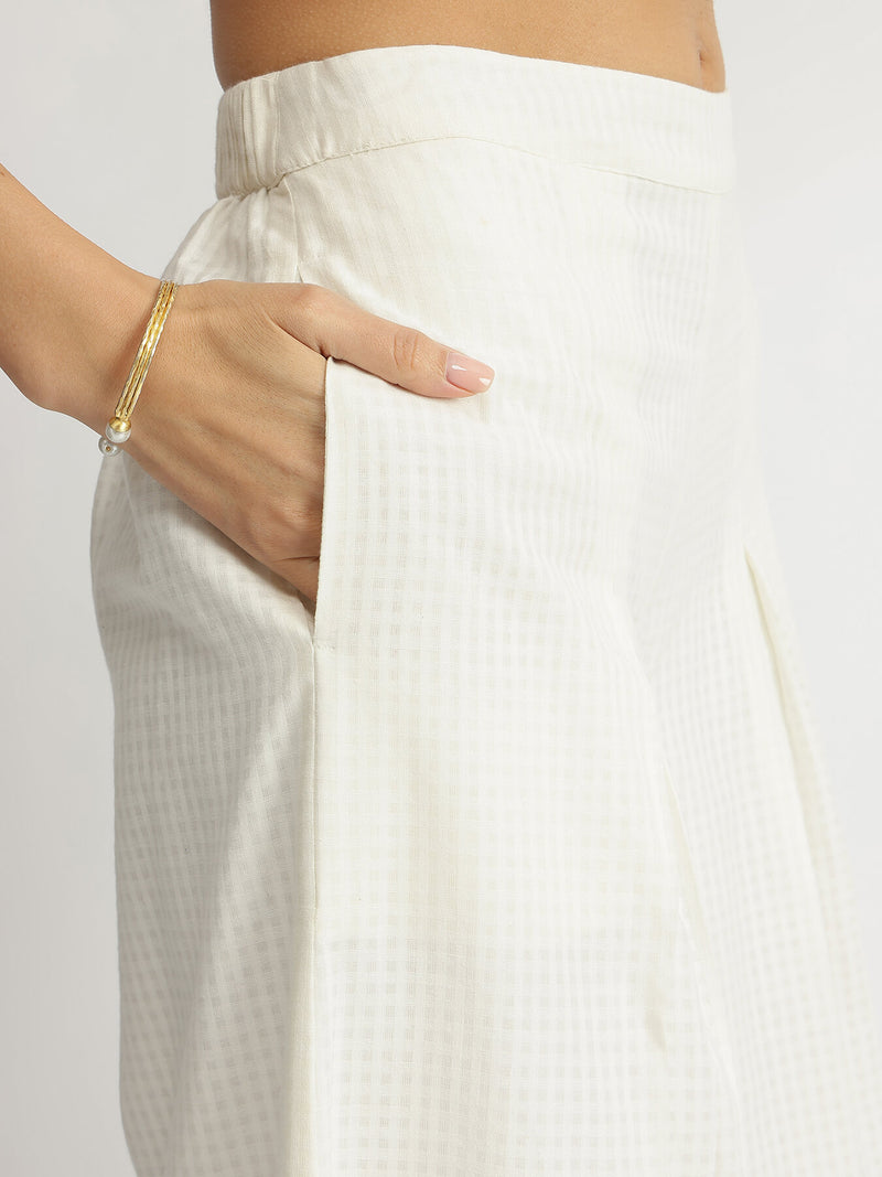 Self-Textured Cotton Solid Co-ord Set - White