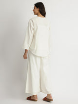 Self-Textured Cotton Solid Co-ord Set - White