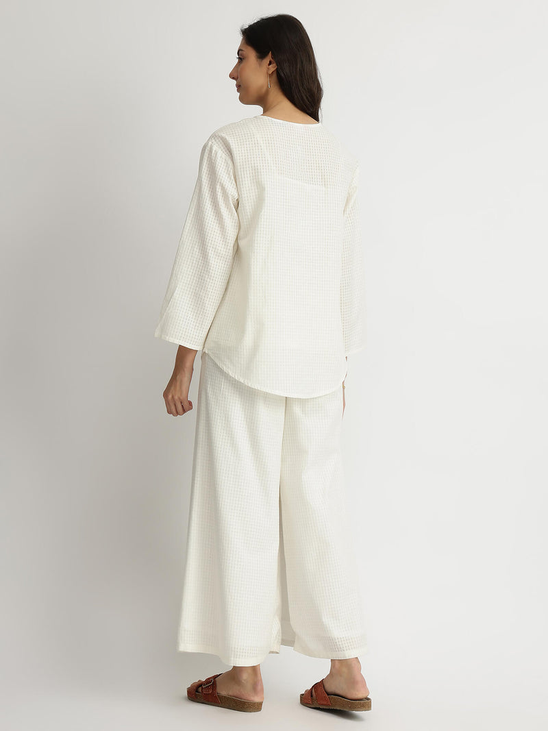 Self-Textured Cotton Solid Co-ord Set - White