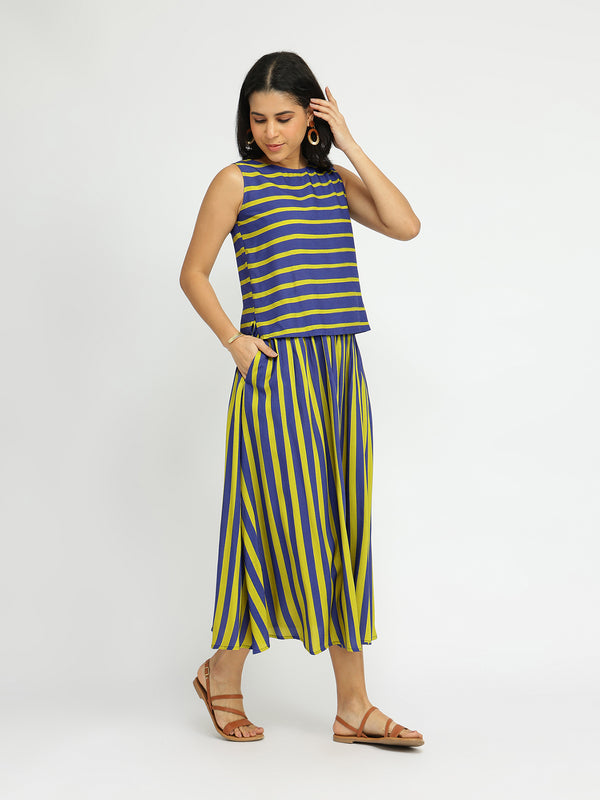 Rayon Striped Skirt Set - Blue & Yellow