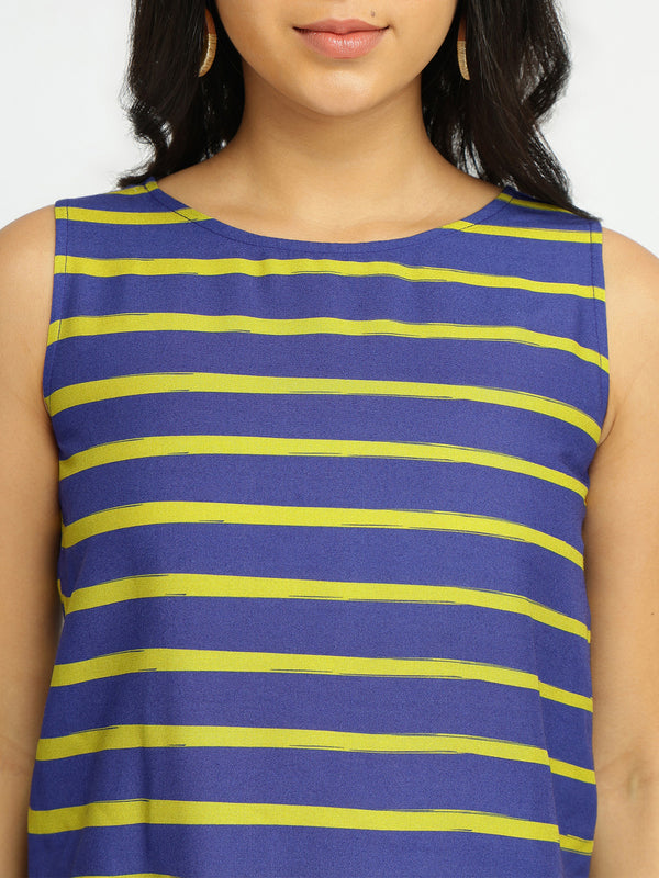 Rayon Striped Skirt Set - Blue & Yellow