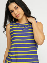 Rayon Striped Skirt Set - Blue & Yellow