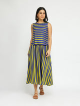 Rayon Striped Skirt Set - Blue & Yellow