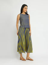 Rayon Striped Skirt Set - Blue & Yellow