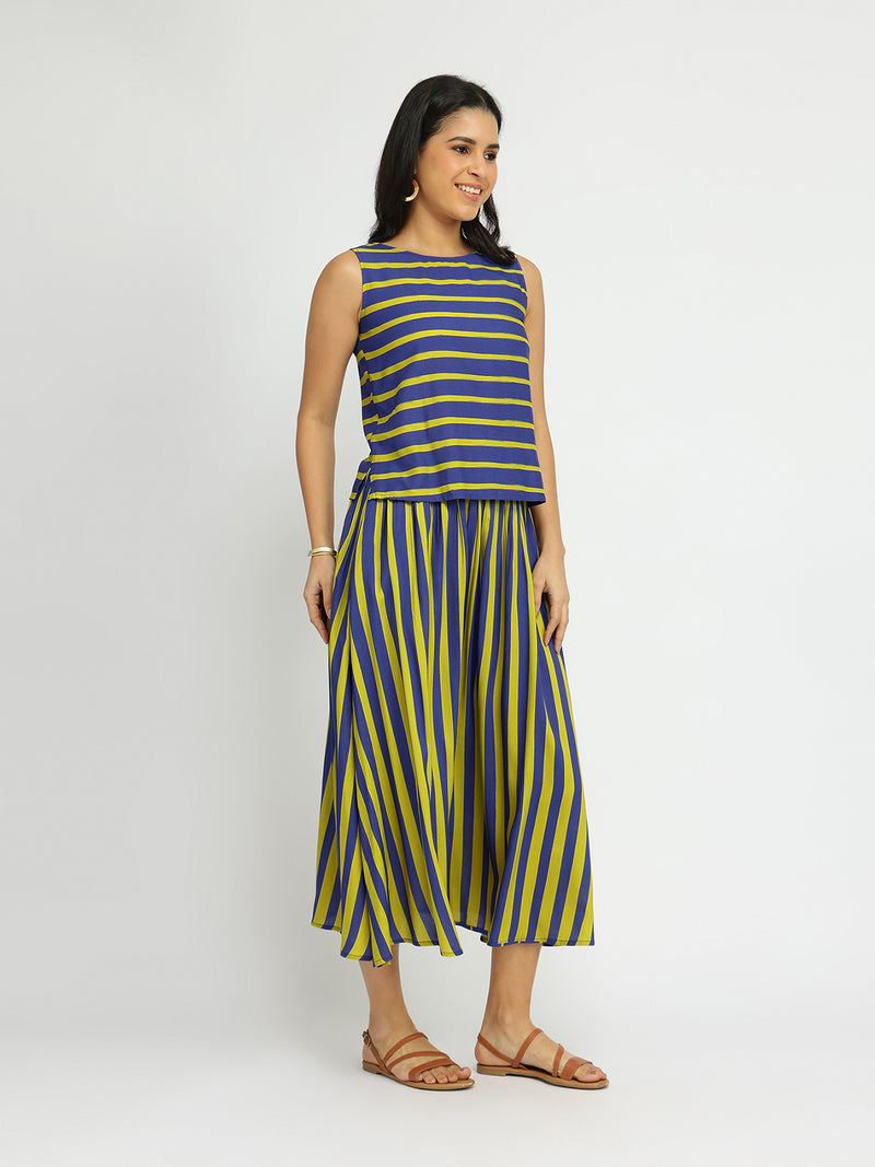Rayon Striped Skirt Set - Blue & Yellow