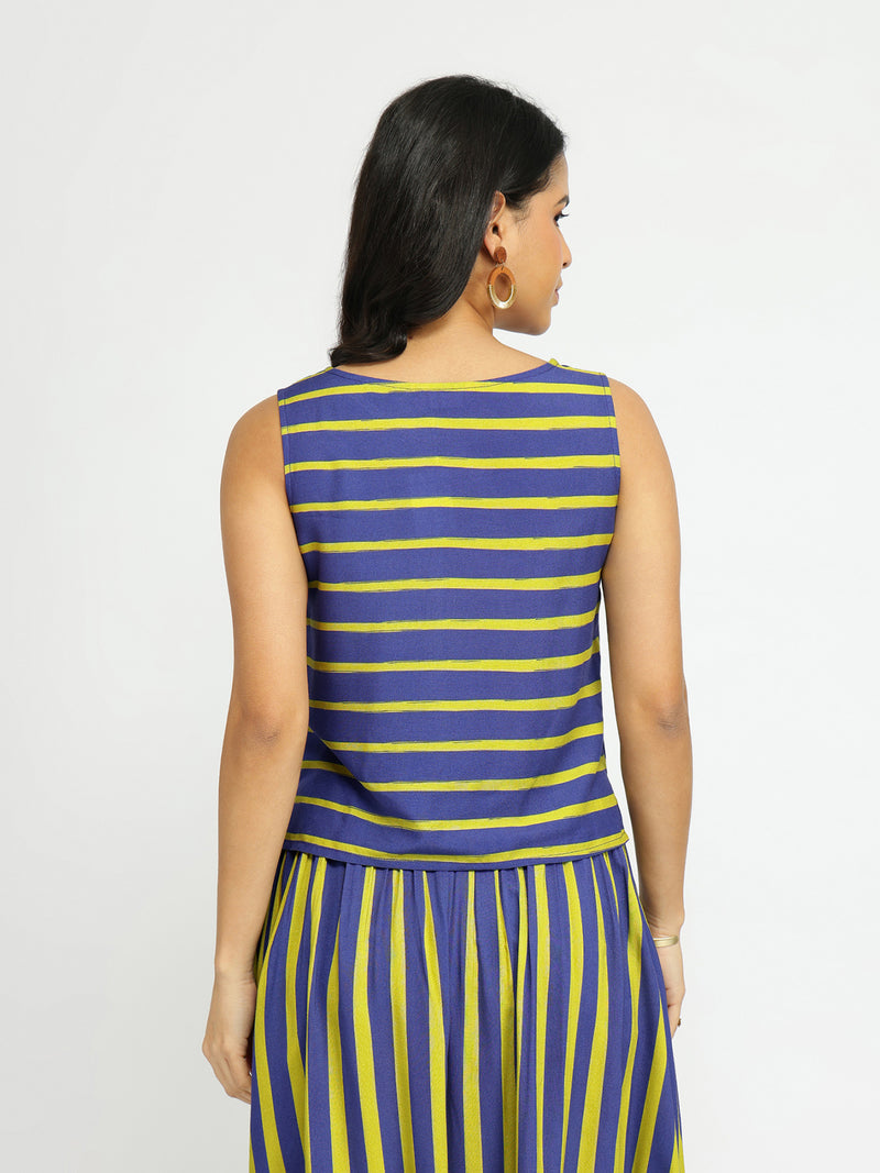 Rayon Striped Skirt Set - Blue & Yellow