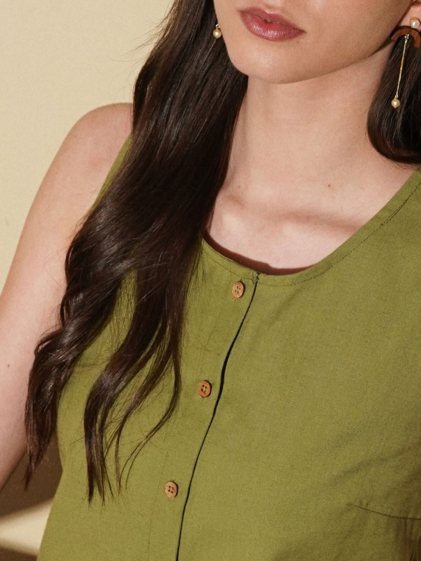 Linen Blend Solid Co-Ord Set - Green