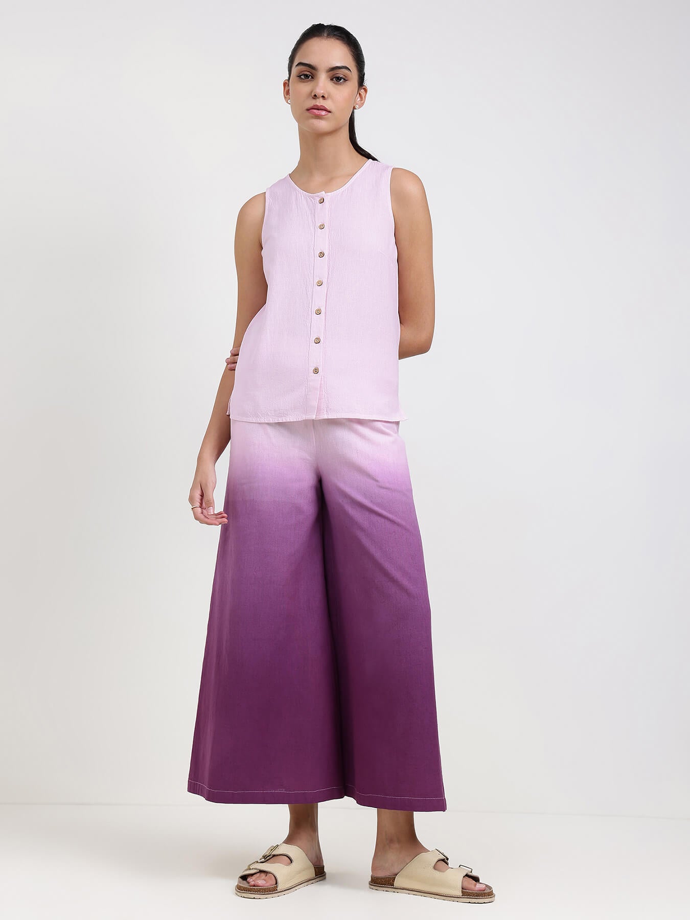 Linen Blend Solid Co-ord Set - Lavender