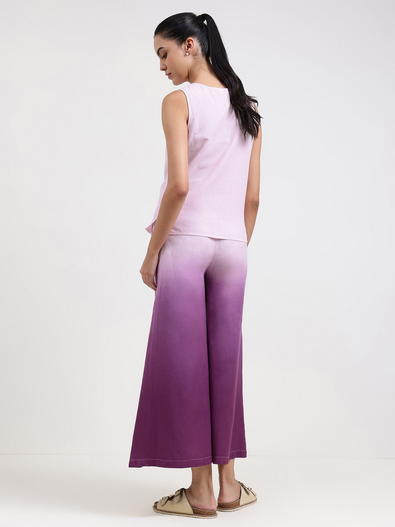Linen Blend Solid Co-ord Set - Lavender