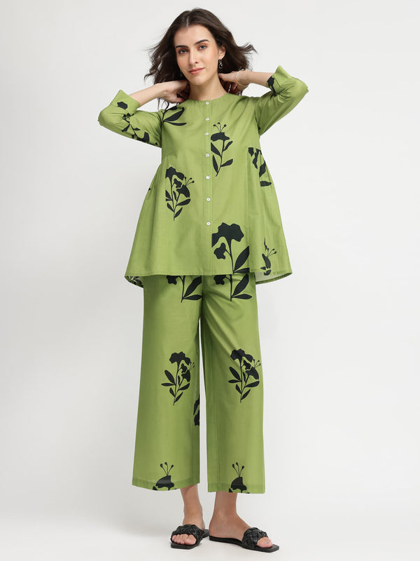 Cotton Floral Co-ord Set - Green