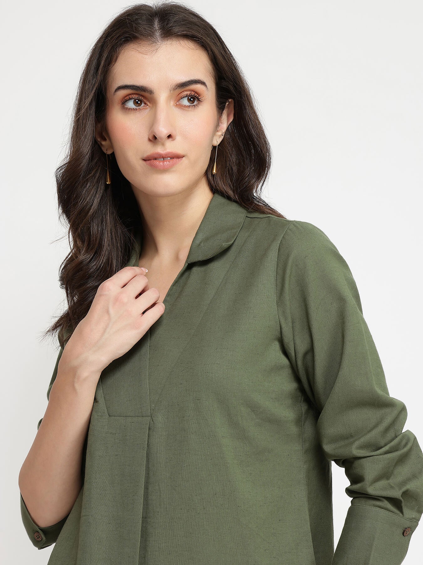 Linen Blend Solid Co-ord Set - Olive