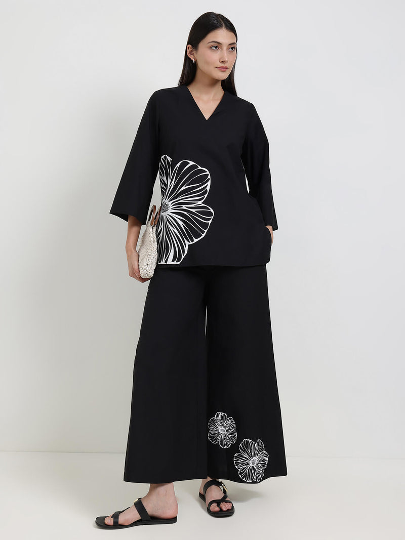 Cotton Floral Co-ord Set - Black & White