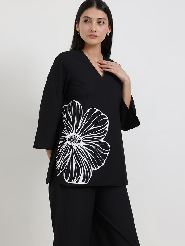 Cotton Floral Co-ord Set - Black & White