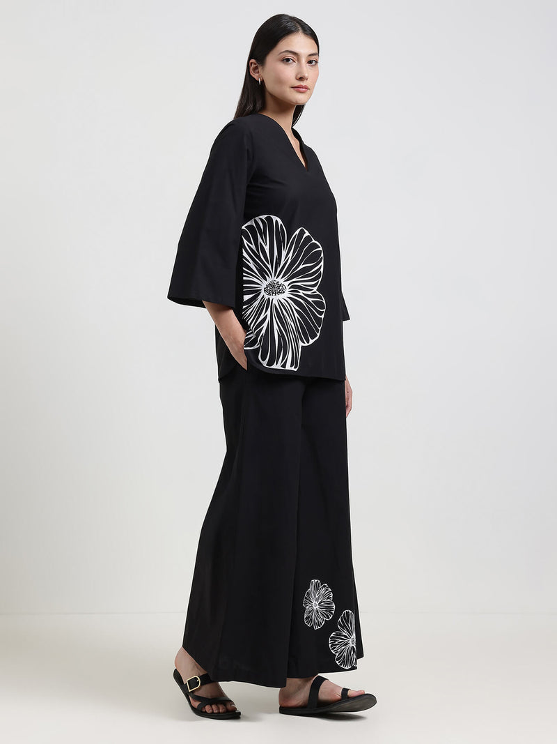 Cotton Floral Co-ord Set - Black & White