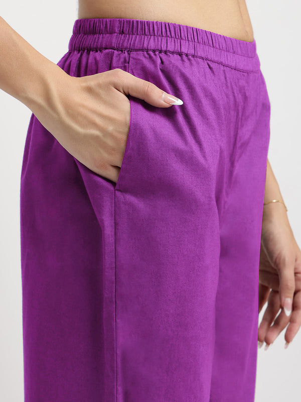 Cotton Floral Shirt Co-ord Set - Purple