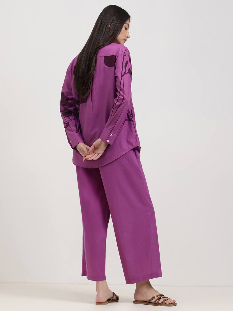 Cotton Floral Shirt Co-ord Set - Purple