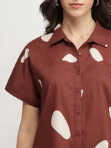 Cotton Abstract Print Co-ord Set - Brown