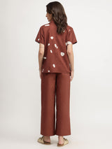 Cotton Abstract Print Co-ord Set - Brown
