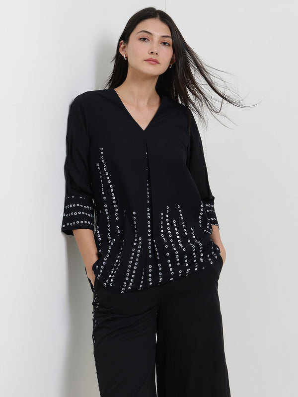 Cotton Bandhani Co-ord Set - Black