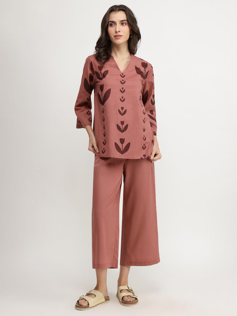 Cotton Floral Co-ord Set - Burgundy