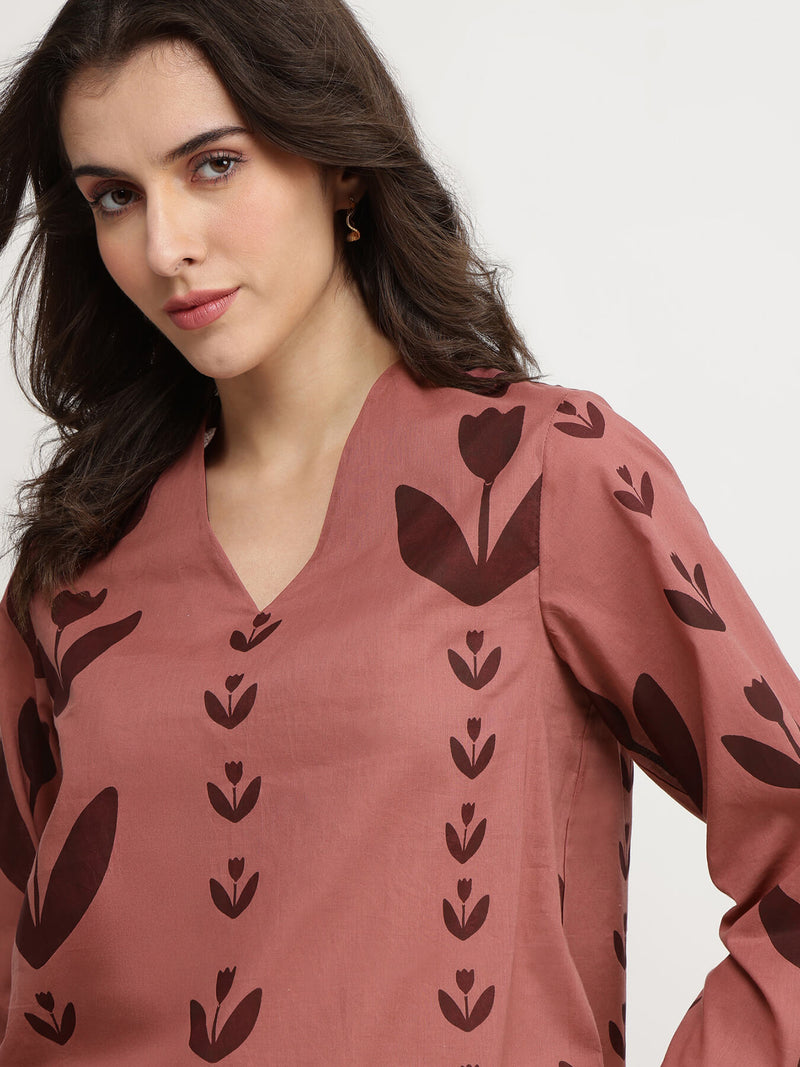 Cotton Floral Co-ord Set - Burgundy