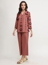 Cotton Floral Co-ord Set - Burgundy