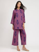 Cotton Geometric Print Co-ord Set - Purple
