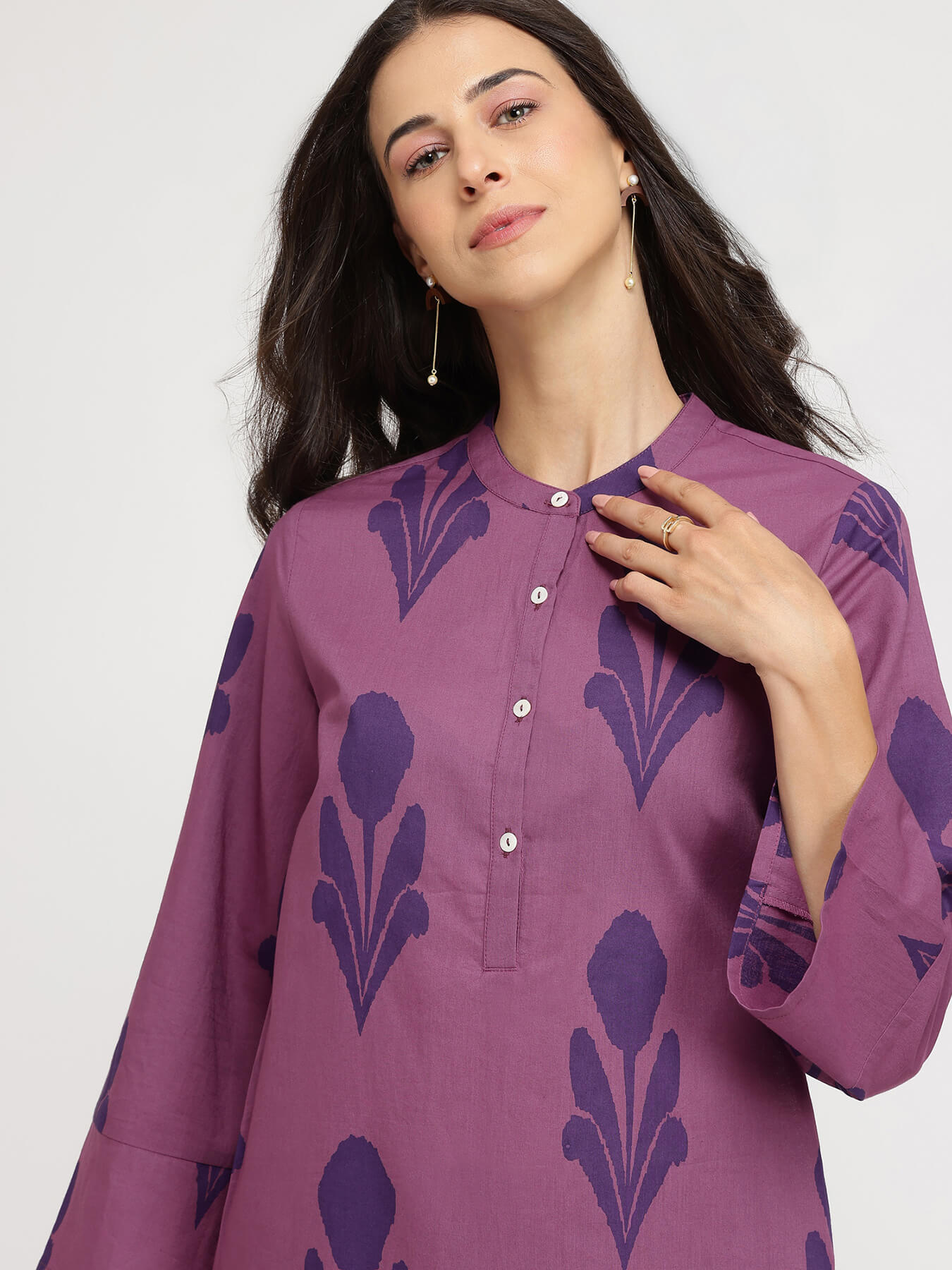 Cotton Geometric Print Co-ord Set - Purple