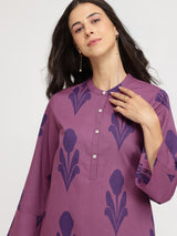 Cotton Geometric Print Co-ord Set - Purple